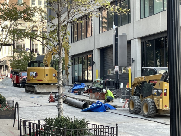 Road repairing with crane truck