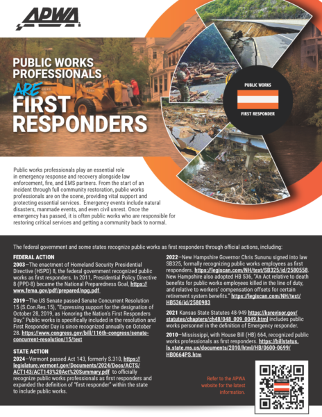 "Public Works Professionals are First Responders" flyer.