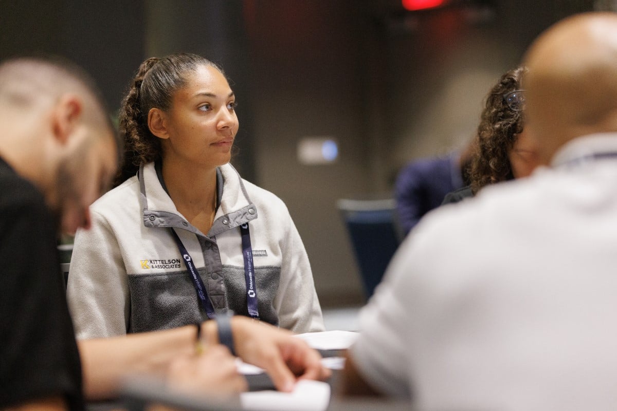 a photo of a public works professional participating in an APWA education session