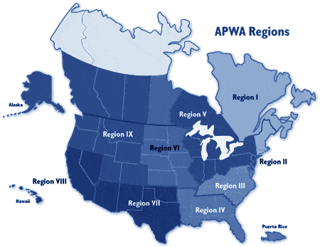 Chapter Regional Map a map of the United States and Canada that shows the nine APWA regions
