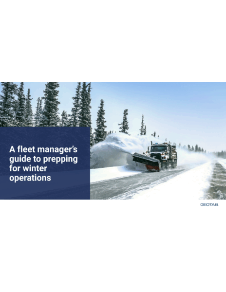 The cover of "A fleet manager's guide to prepping for winter operations" with a snowplow clearing a road.