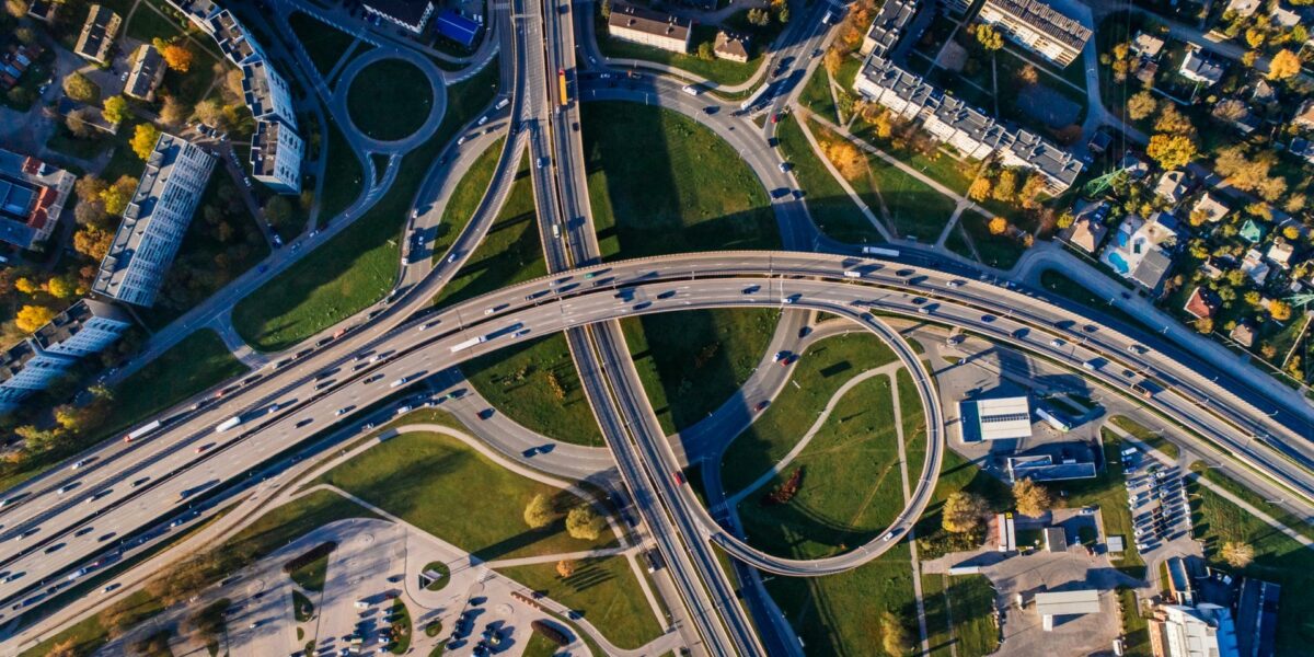 an overhead photo of highways