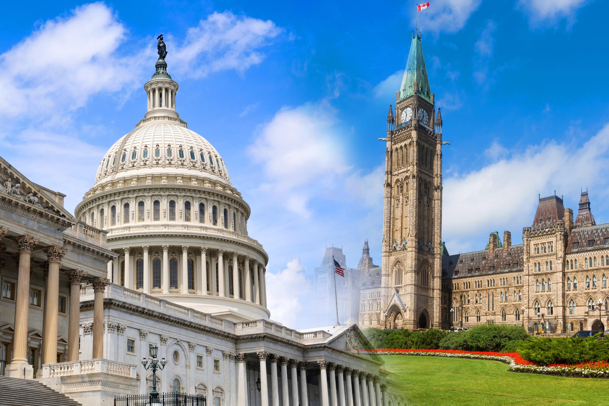 Homepage-Govt-Affairs a collage of the US Capitol and the Canadian Parliament building, representing APWA's advocacy work in the US and Canada