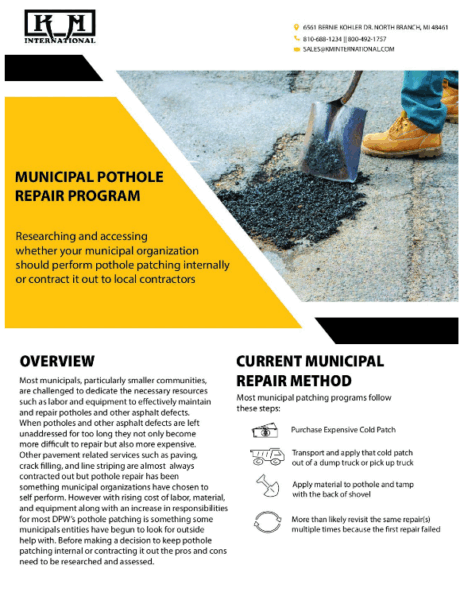 The cover of "Municipal Pothole Repair Program" from KM International.