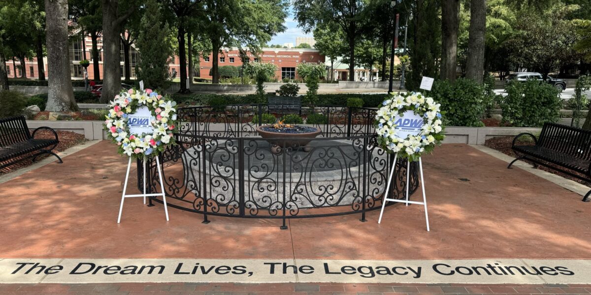 a photo of wreaths placed by APWA leadership at the King Center in Atlanta, Georgia