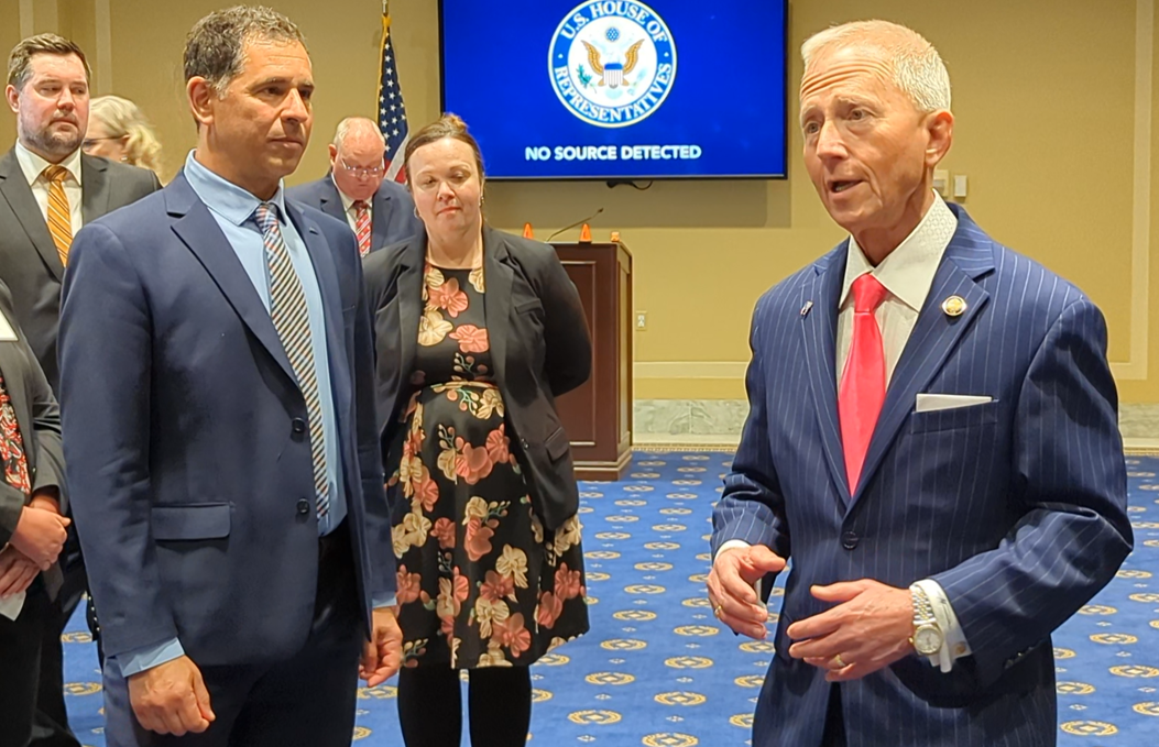 a photo of House Public Works & Infrastructure Caucus Co-Chair Jeff Van Drew (R-New Jersey) speaking at an APWA reception for the 2024 winners in the Top Ten Public Works Leaders and Projects of the Year categories
