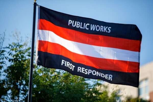 Photo of Public Works First Responder flag on a flag pole.