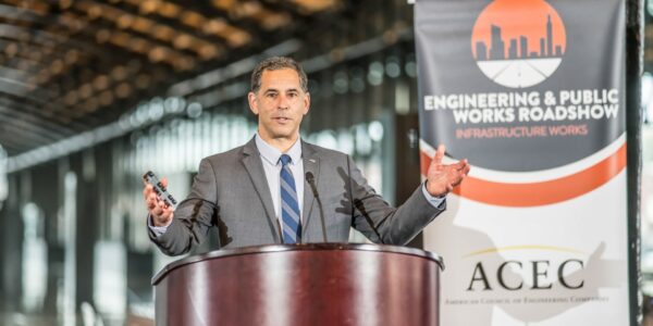a photo of APWA CEO Scott Grayson speaking at an Engineering & Public Works Roadshow event