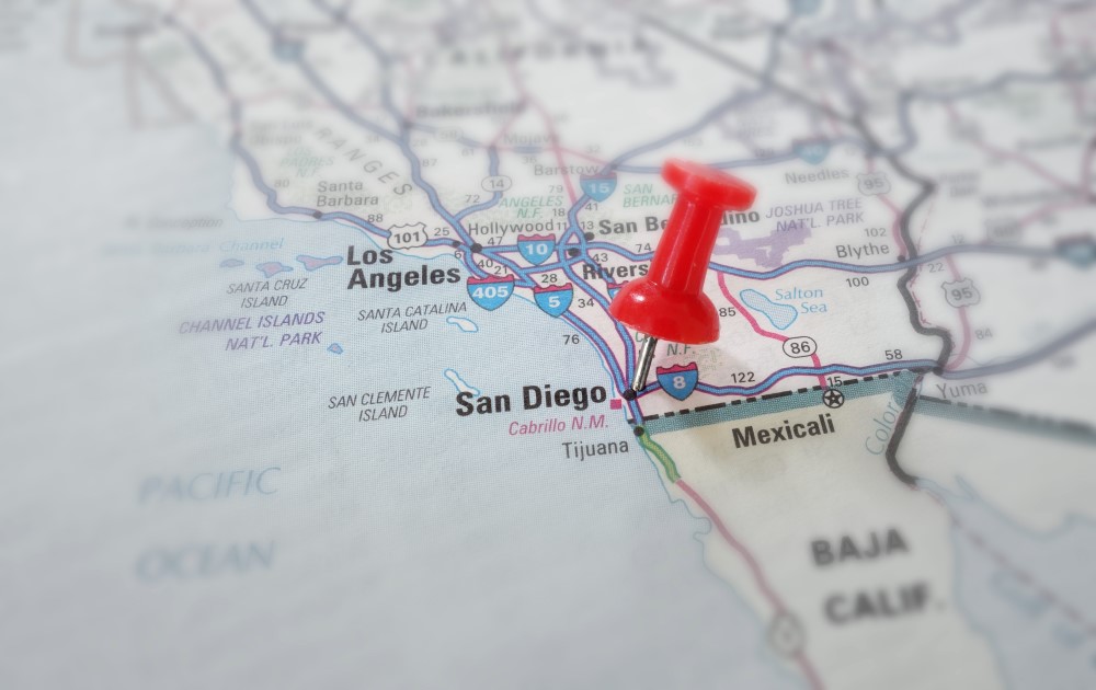 A map showing a pin in San Diego