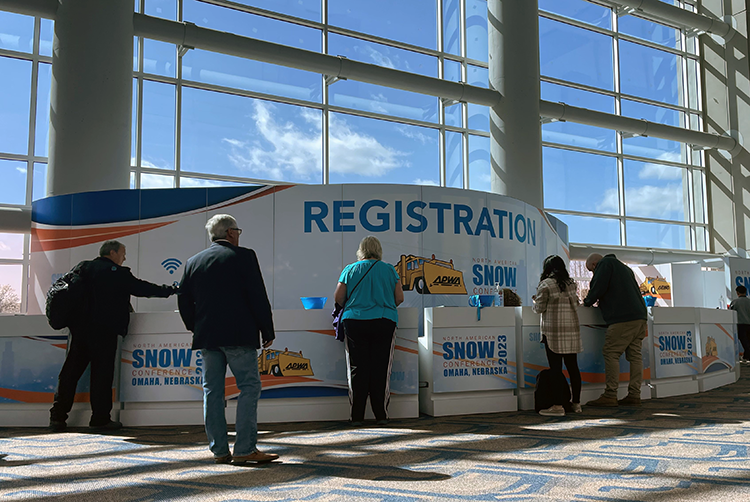 Registration area at the 2023 Snow Conference.