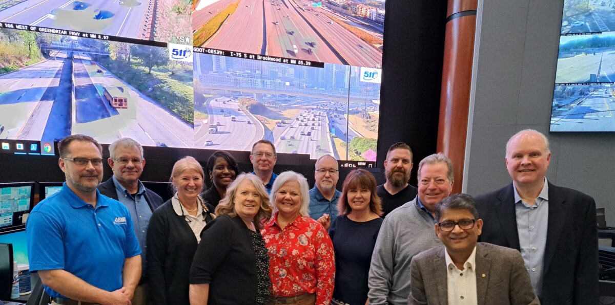 A photo of the APWA Transportation Committee and the Engineering and Technology Committee at the Georgia Department of Transportation’s Transportation Management Center