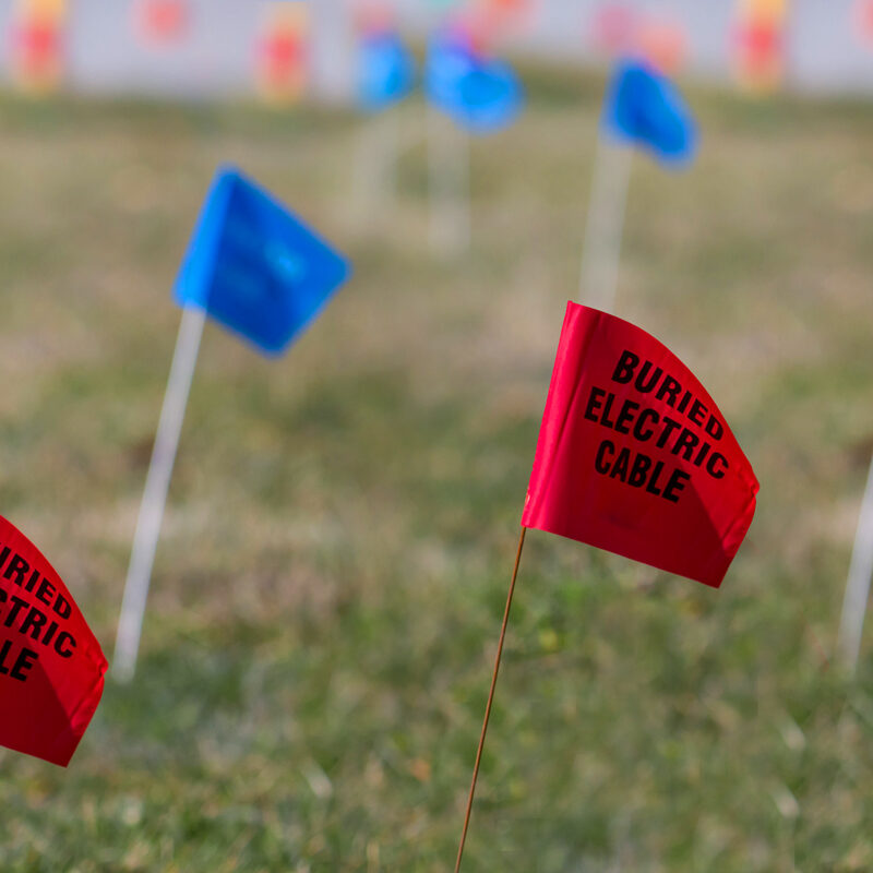 Utilities Location Flag Marking Underground Water, Electric, Telephone, Cable, Gas and Sewer Lines