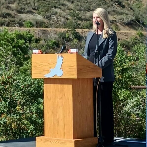 U.S. Representative Brittany Pettersen addresses the crowd at the Engineering and Public Works Roadshow stop in Colorado