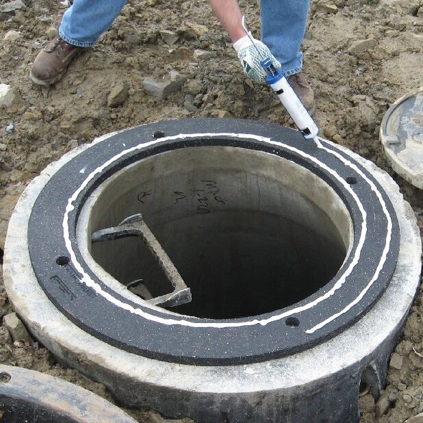 a worker installs the EJ INFRA-RISER Adjustment Riser