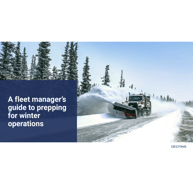 The cover of "A fleet manager's guide to prepping for winter operations" with a snowplow clearing a road.