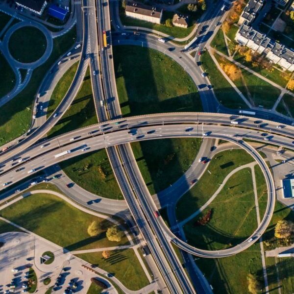 an overhead photo of highways