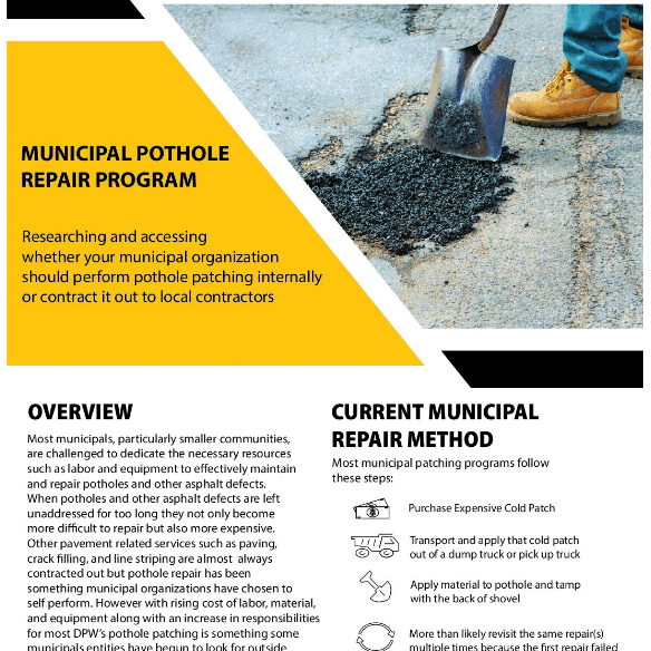 The cover of "Municipal Pothole Repair Program" from KM International.