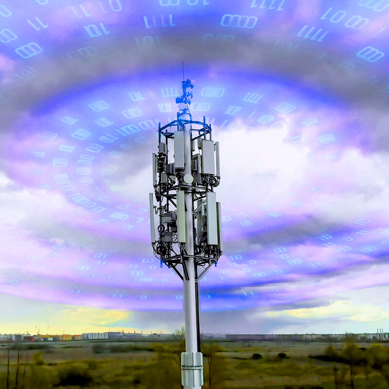 Cellular tower spreading signal 5g, 4g, 3g. Wave radiation effect of mobile tower