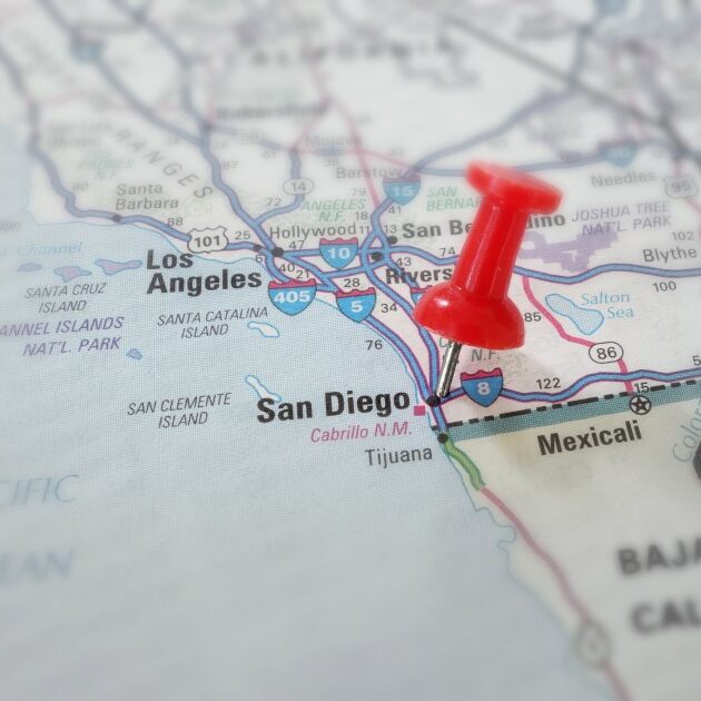 A map showing a pin in San Diego