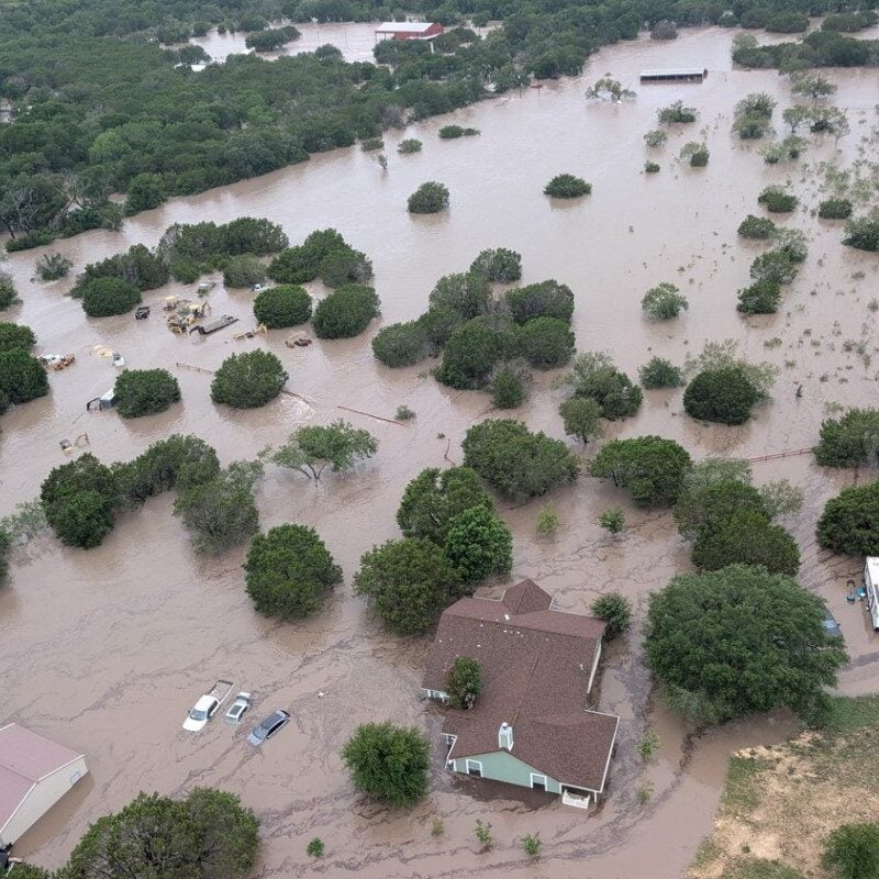 an aerial photo of flooding in summer 2025 in Texas