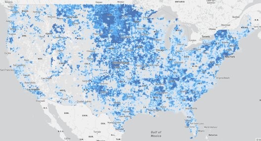 a map of the US that shows access to fiber broadband internet