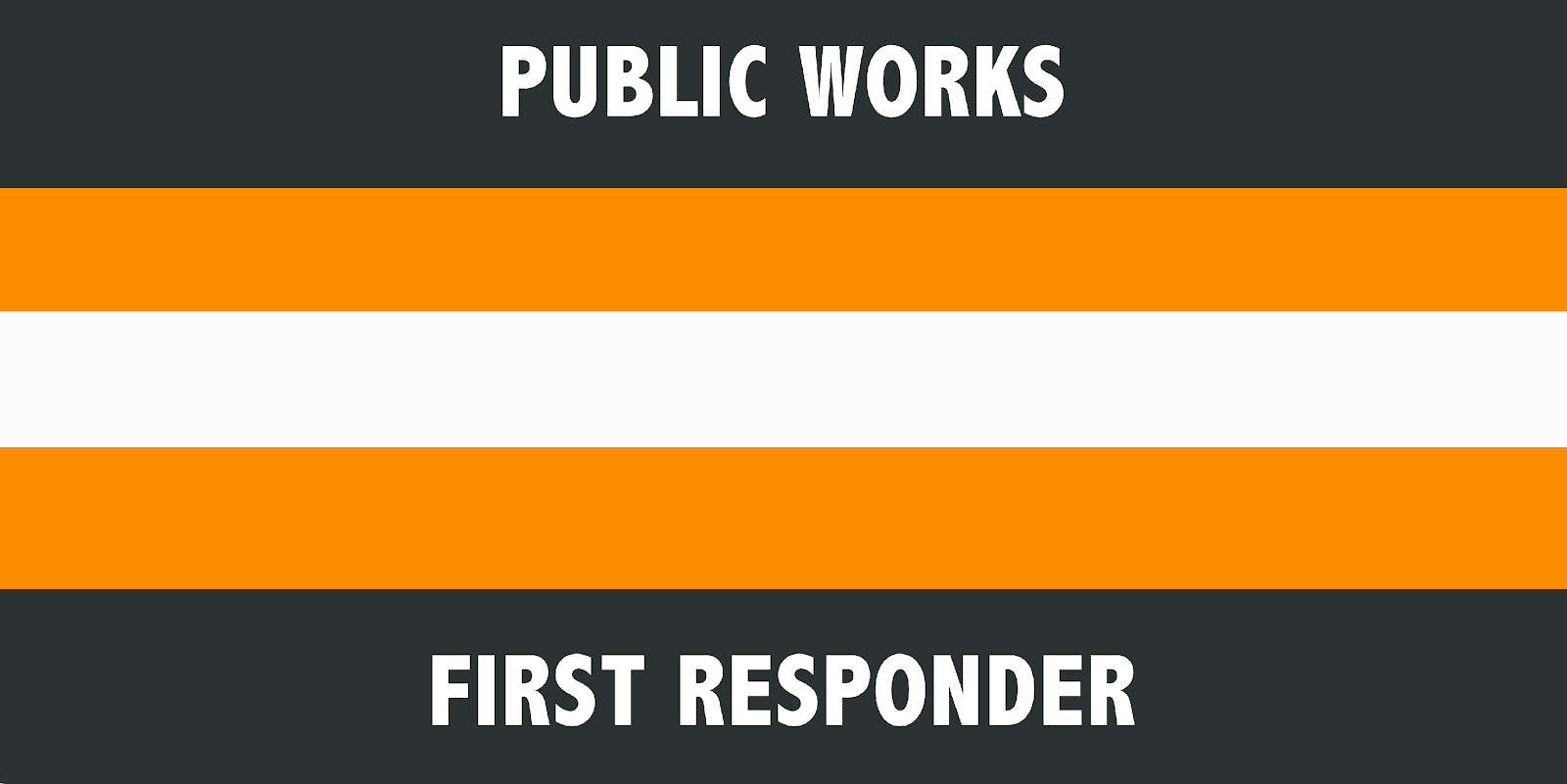 Public works - first responder graphic text along side picture with colored stripes