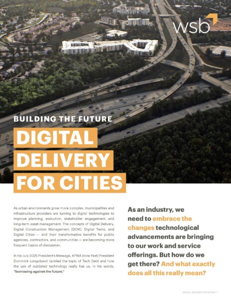 A whitepaper cover with a photo of a city and the title "Digital Delivery for Cities."